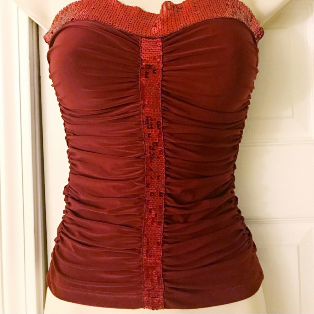 JACADA Red Ruched Sequin Strapless Tube Top